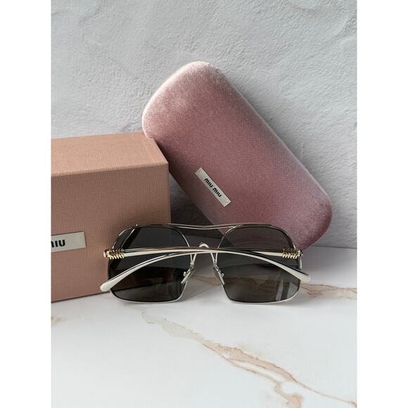 NEW Miu Miu MU A55S Silver Oversized Aviator Sunglasses $637 main image 6